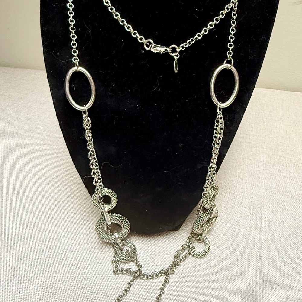 Premier Designs Silver Tone Long Statement Chain Necklace “Runway” - Picture 1 of 9